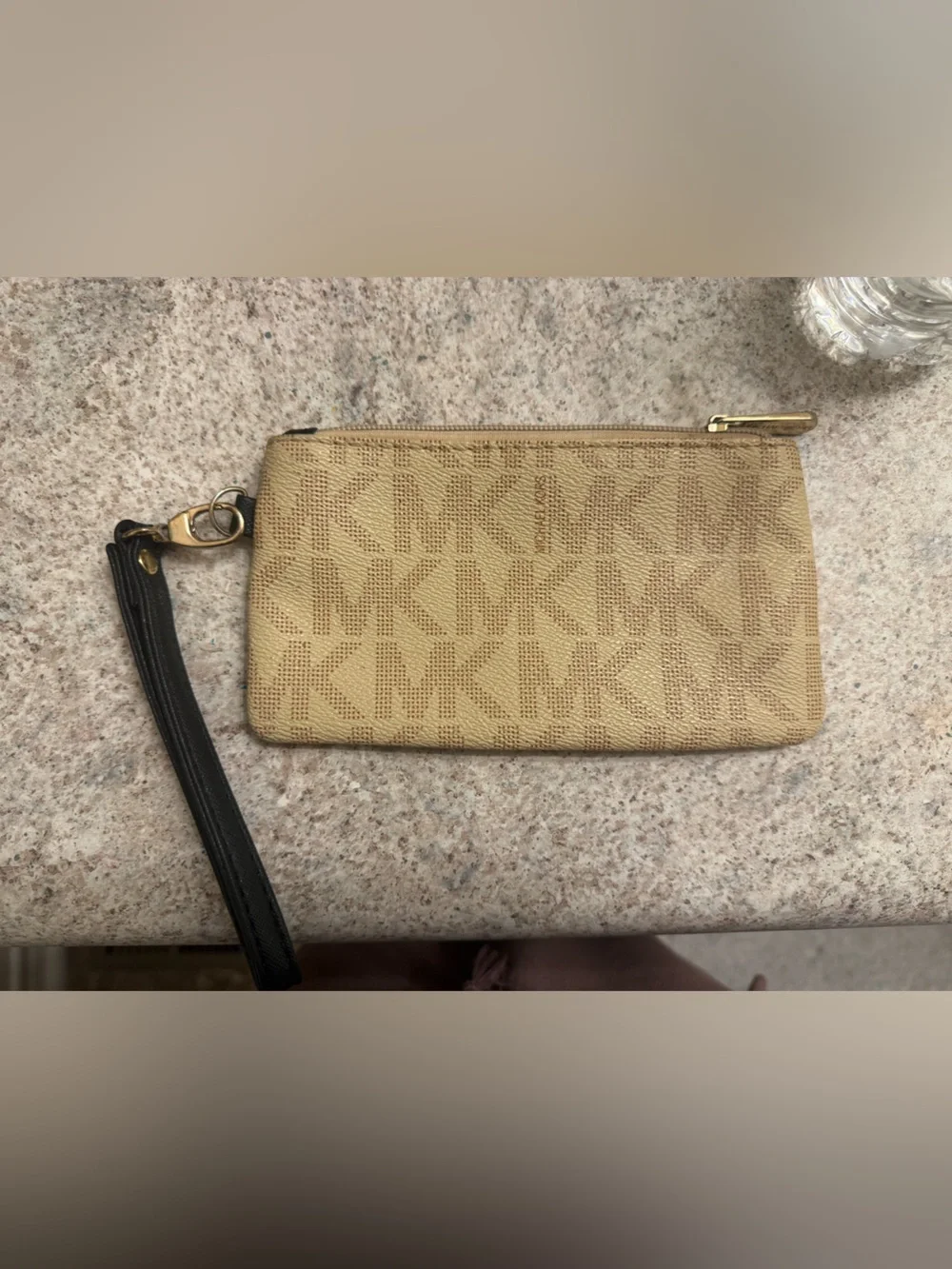 Michael Kors Beige Logo Wristlet with Black Detachable Strap